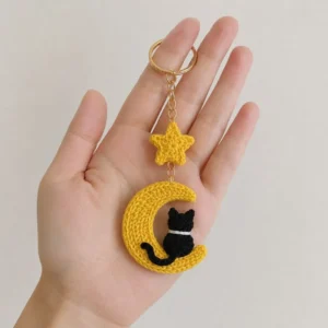 Handmade Crochet Moon Cat Keychain β Black Cat Bag & Car Charm alternate view