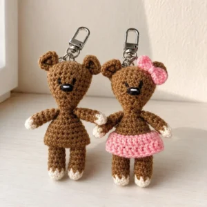 Handmade crochet teddy bear keychain couple set